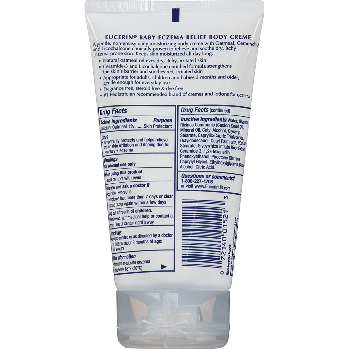 Pack of two Eucerin Baby Eczema Relief Body Cream tubes