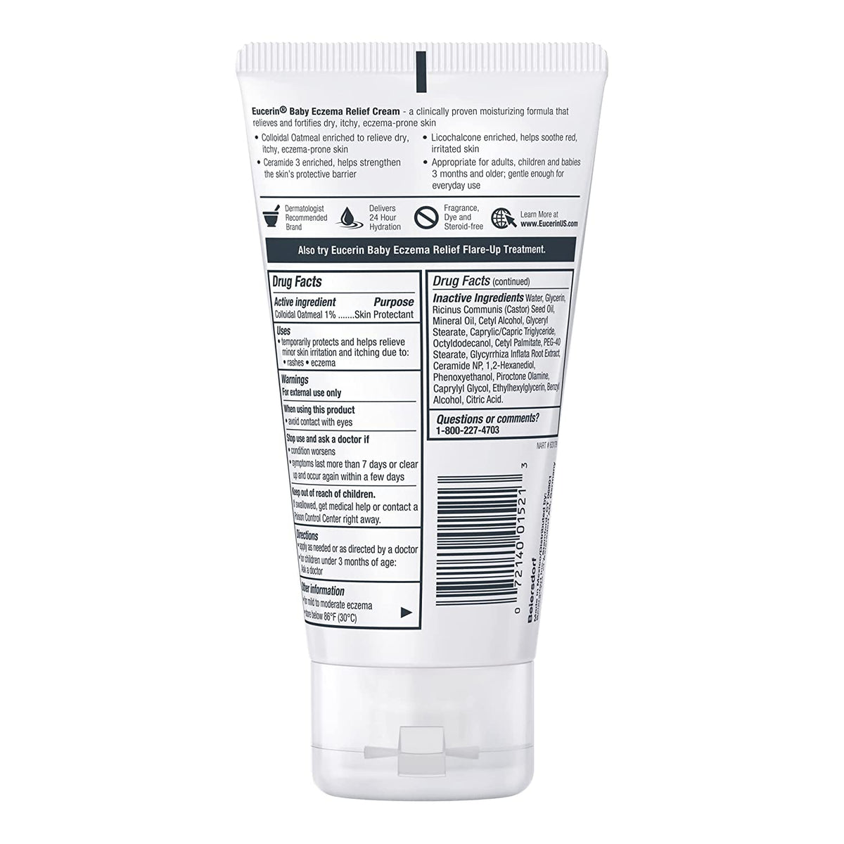 Back label of Eucerin Baby Eczema Relief showing directions