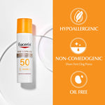 Close up of Eucerin sunscreen bottle texture and branding