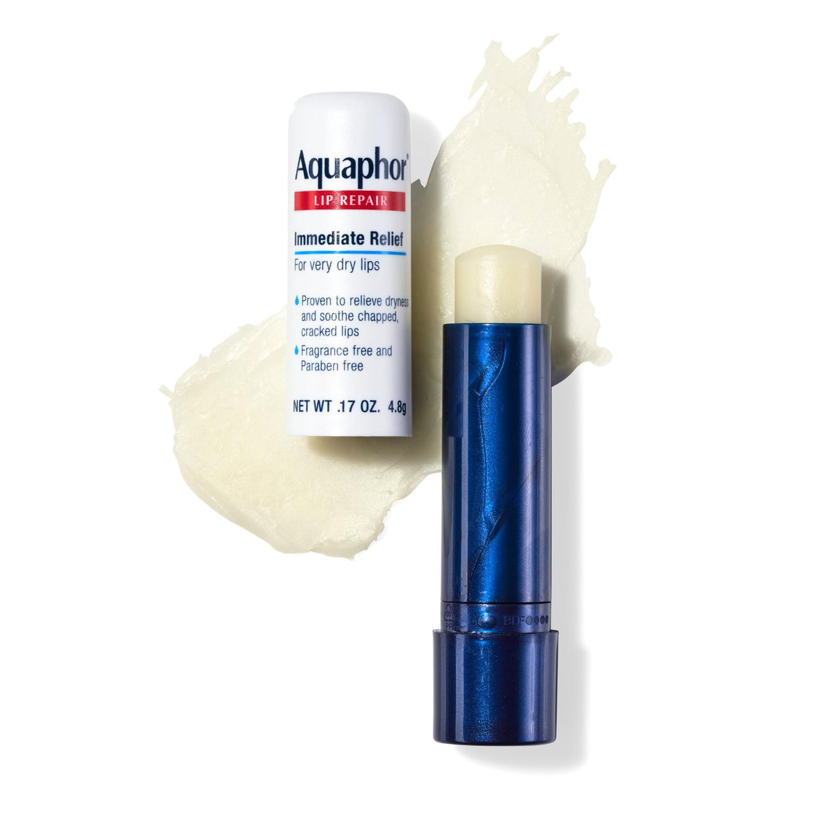 Aquaphor moisturizing lip balm pack showing two fragrance free sticks