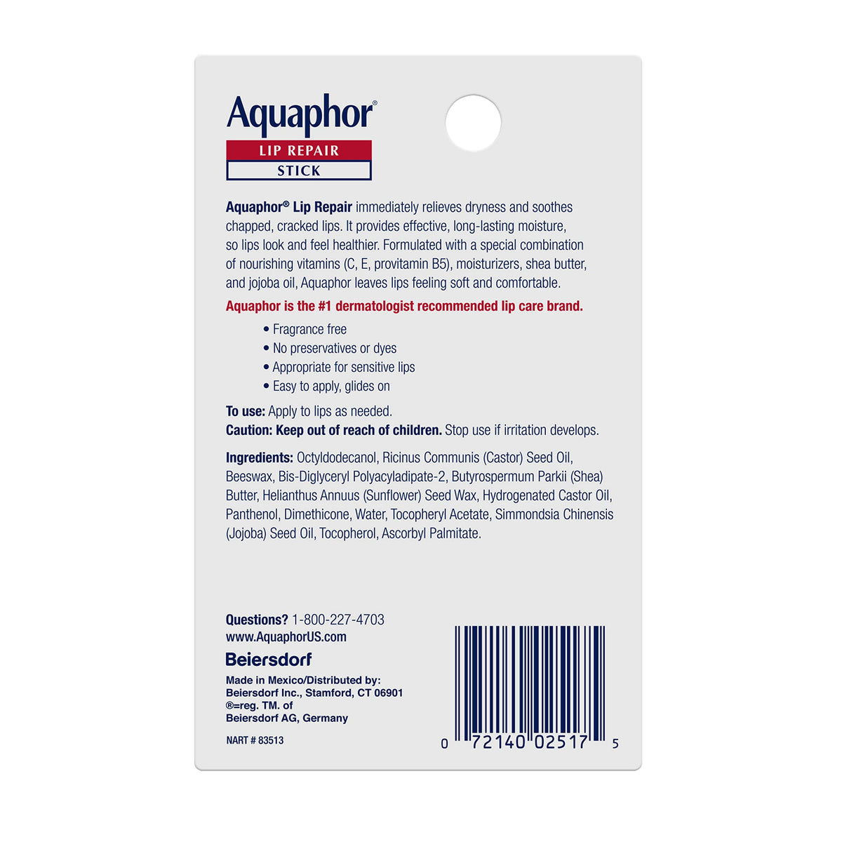Aquaphor authentic hydrating lip repair formula stick view