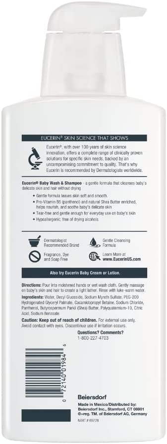 Pack of two Eucerin Baby Wash and Shampoo bottles