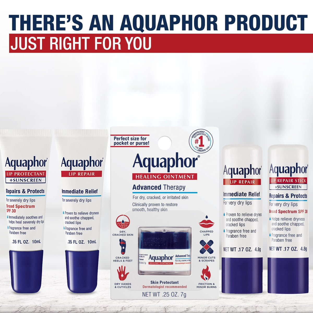 Aquaphor chapped lip treatment tube resting vertically