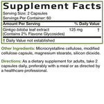 Full packaging display of Bronson Ginkgo Biloba showing authentic imported seals and clear ingredient list