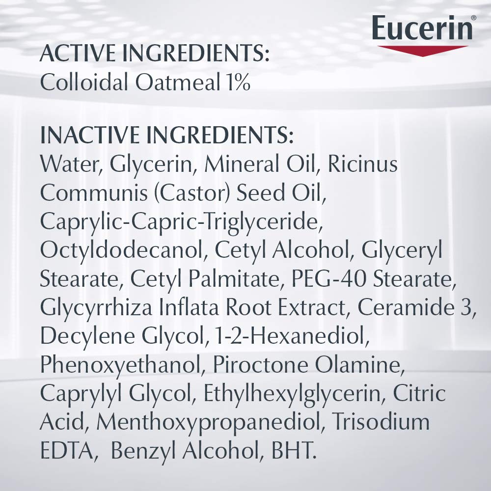Close up of Eucerin eczema cream 1 percent colloidal oatmeal label