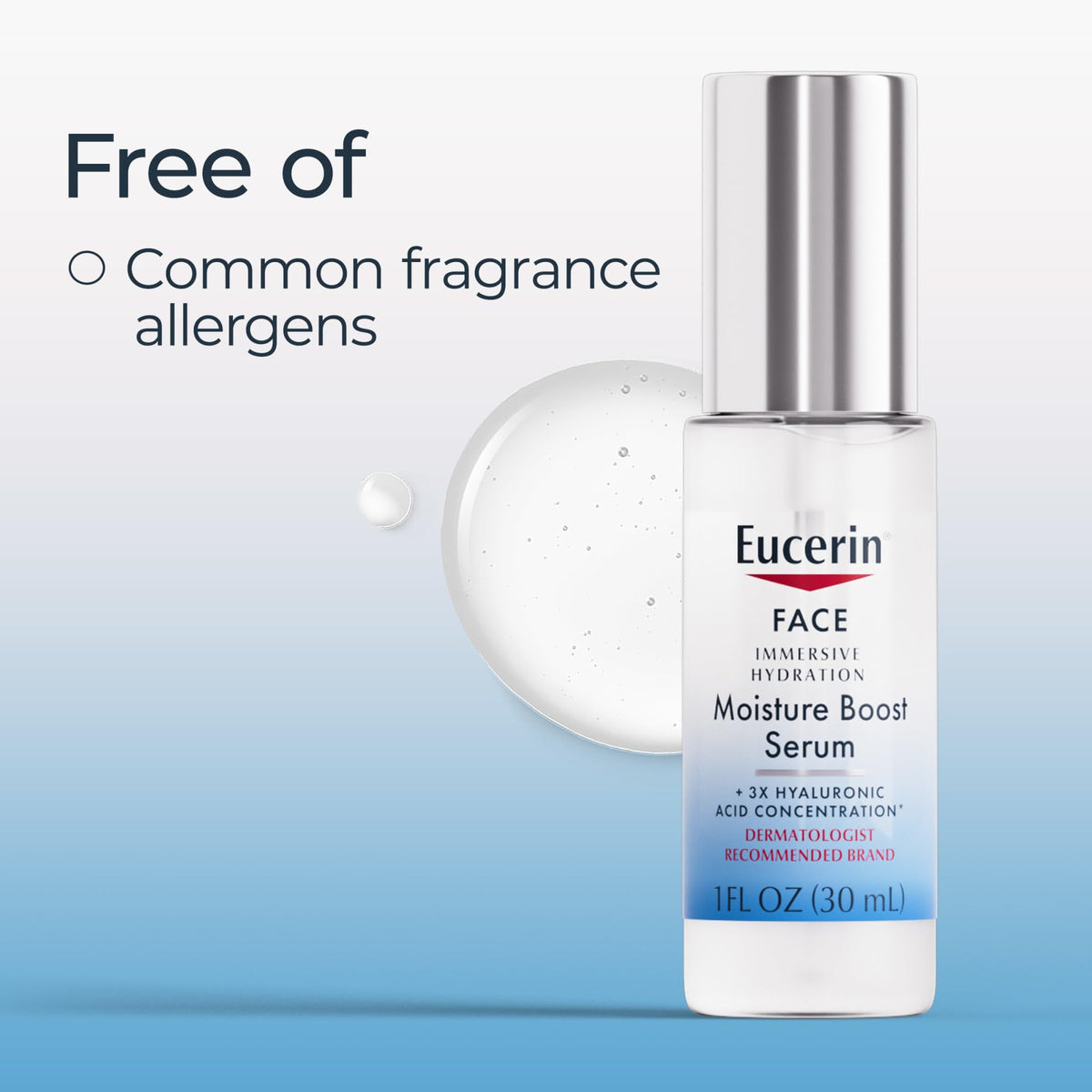 Eucerin moisturizing serum applied to hand for texture