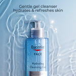 Two bottles of Eucerin Hydrating Cleansing Gel for sensitive skin