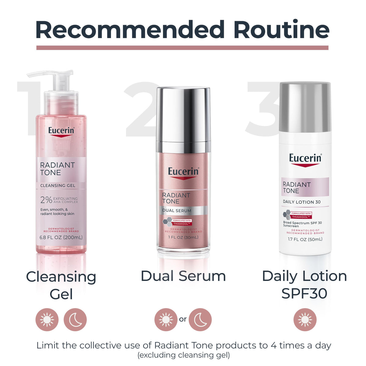Eucerin Radiant Tone side profile view detailing product warnings and application instructions