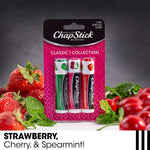 Close up of ChapStick classic lip balm tube showing cap and label