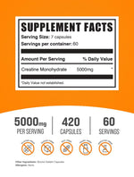 BulkSupplements Creatine Monohydrate 5000mg supplement facts label