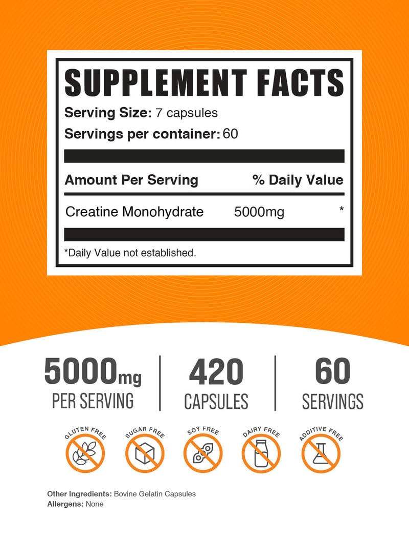 BulkSupplements Creatine Monohydrate 5000mg supplement facts label