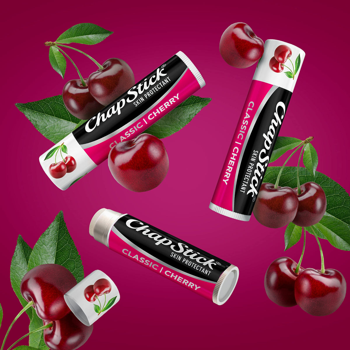 Imported ChapStick Classic Cherry lip balm tube for dry lips