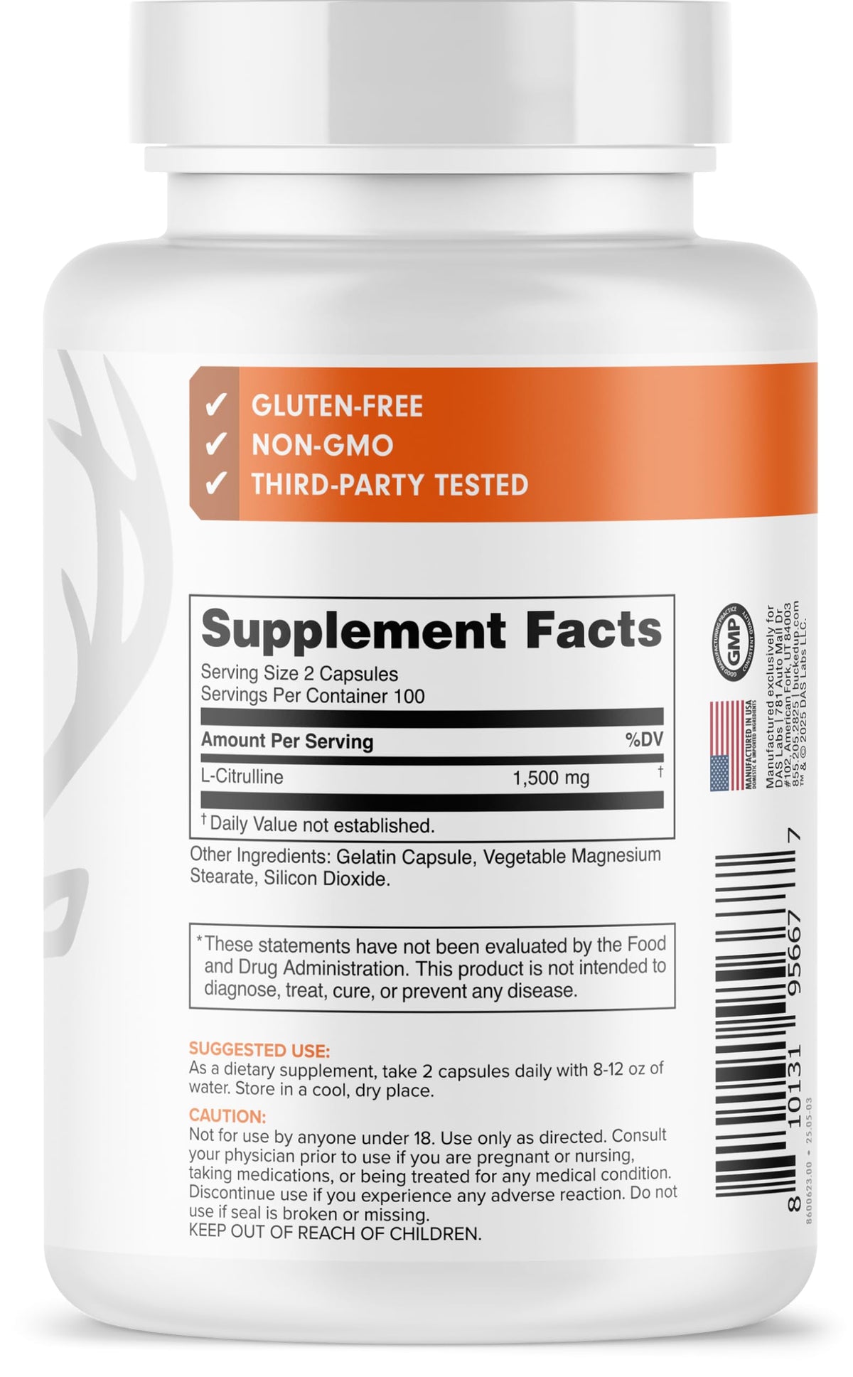 Bucked Up Essentials L Citrulline 200 vegetarian capsules clean nutrition label