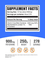Close up of BulkSupplements Beta Carotene powder packaging and label