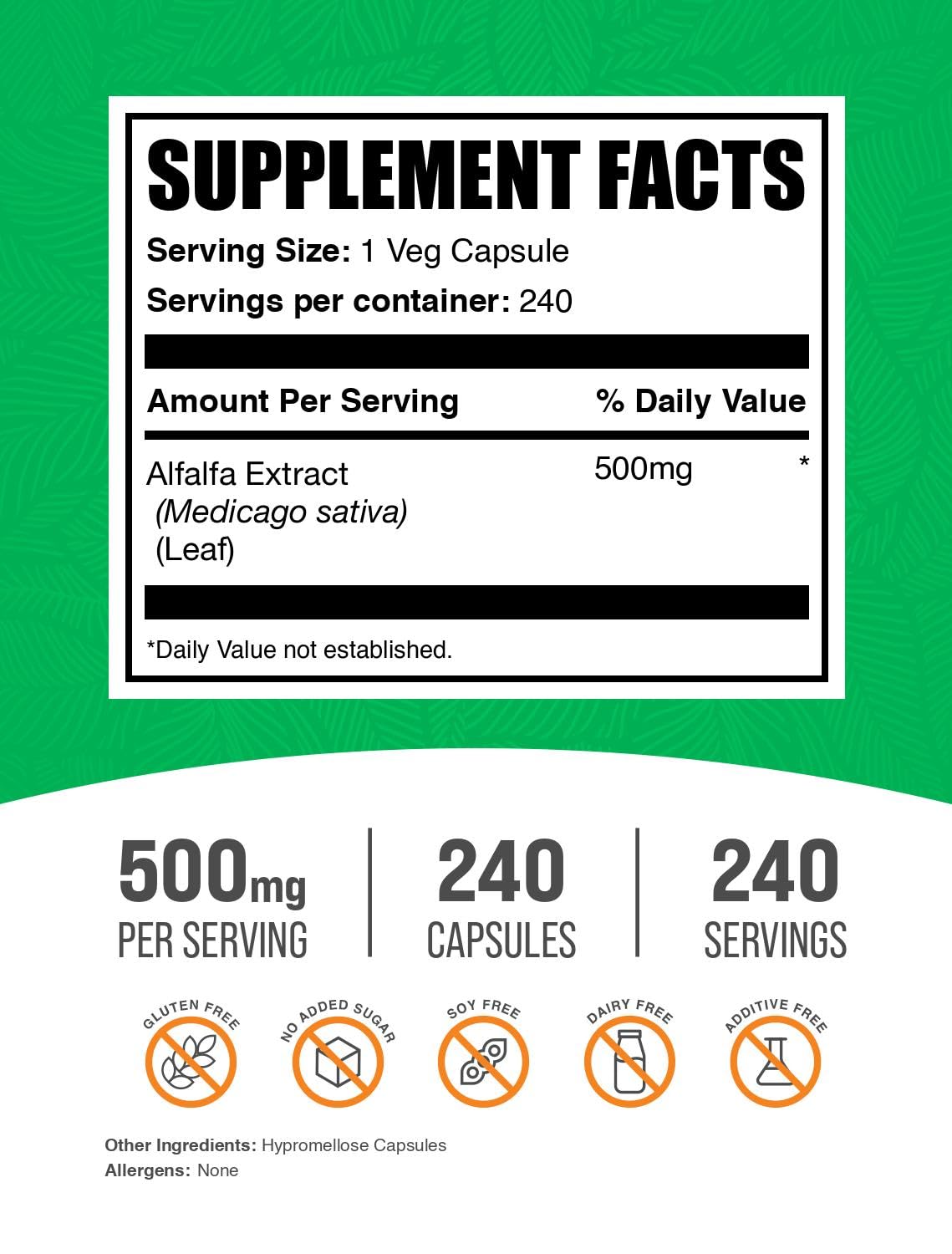 BulkSupplements Alfalfa green superfood supplement bottle label
