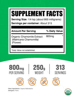 BulkSupplements Organic Chamomile Extract Powder nutritional supplement facts and serving size information