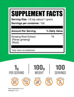 Close up of BulkSupplements Panax Ginseng powder texture and supplement packaging
