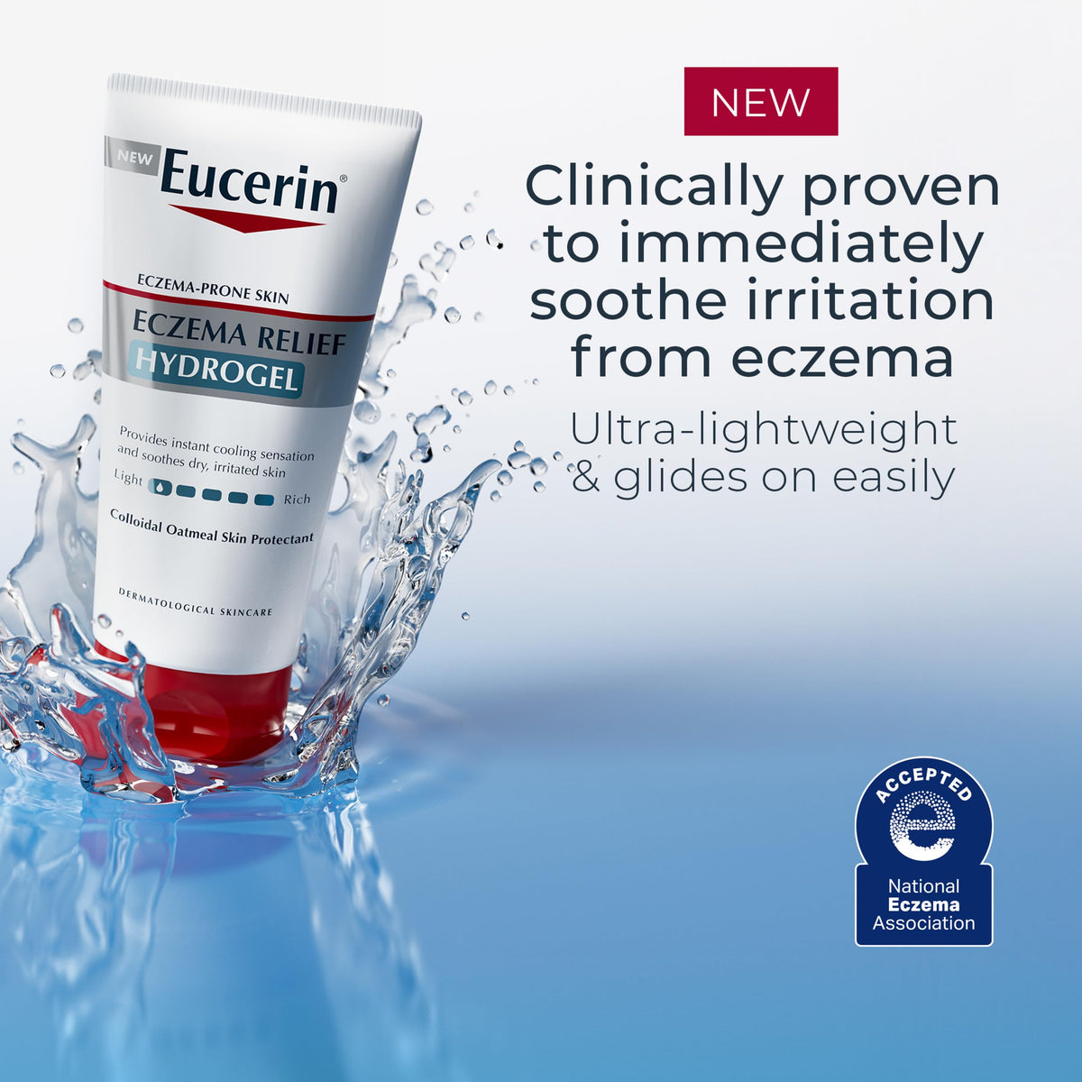 Eucerin baby safe eczema relief hydrogel packaging details close up