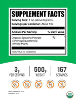 Close up of BulkSupplements green superfood spirulina powder highlighting its fine texture and high protein profile.