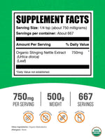 BulkSupplements Organic Stinging Nettle Extract 500 grams packaging