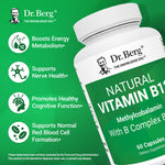 Close up of Dr. Berg B complex blend nutrition facts panel displaying ingredient dosages and active folate.