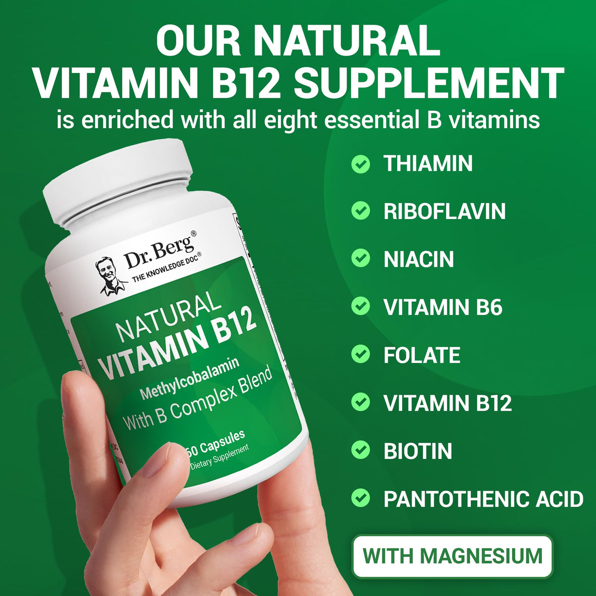 Back label view of Dr. Berg methylcobalamin 1000 mcg showcasing allergen free specifications.
