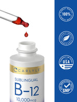 Carlyle sublingual B12 dietary supplement full product setup showing clean liquid dropper