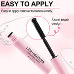 Pretty Memory lash remover oil with the spiral mascara wand pulled out for precise application.