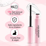 Close up of the non irritating eyelash cleanser oil packaging highlighting the brand name.
