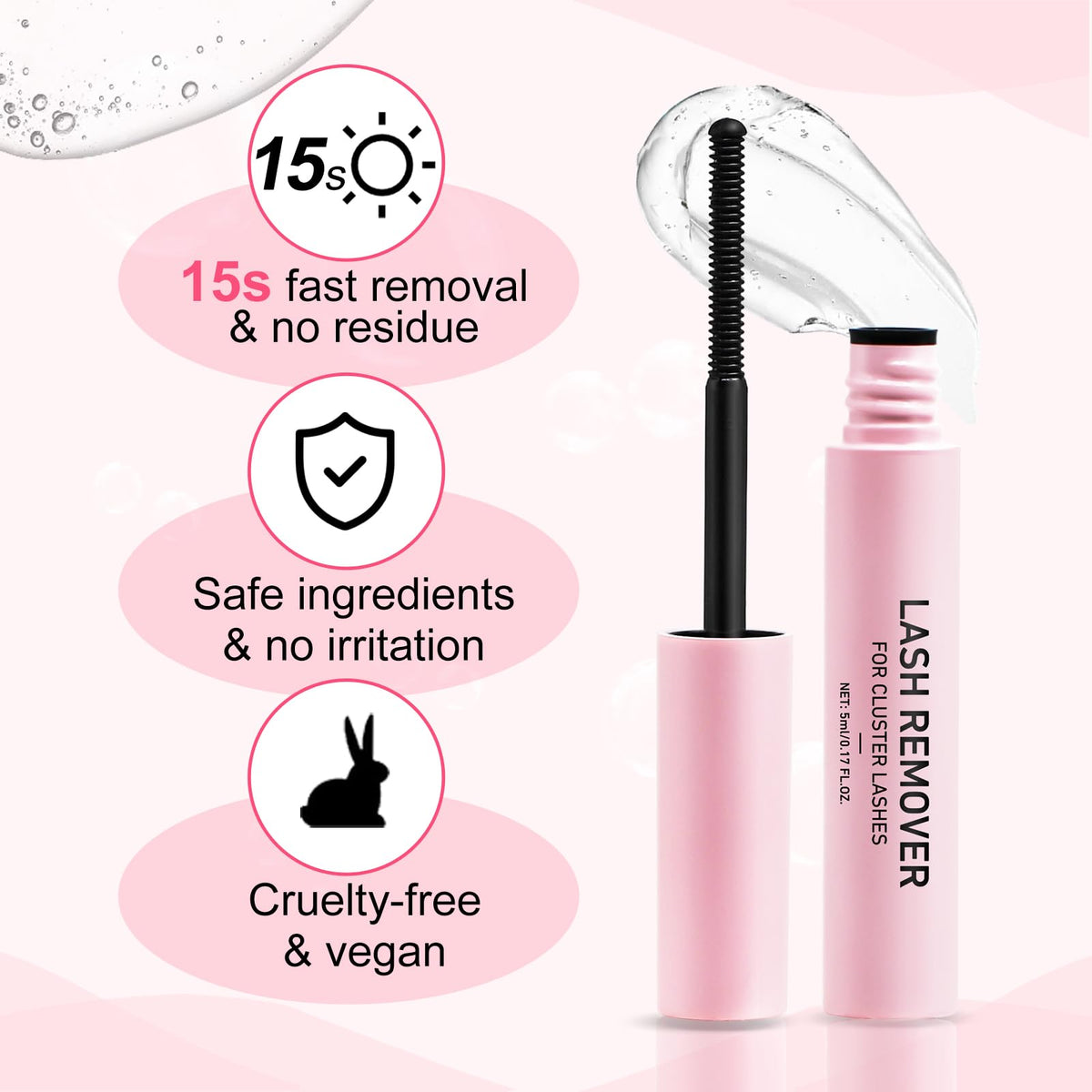 Close up of the non irritating eyelash cleanser oil packaging highlighting the brand name.