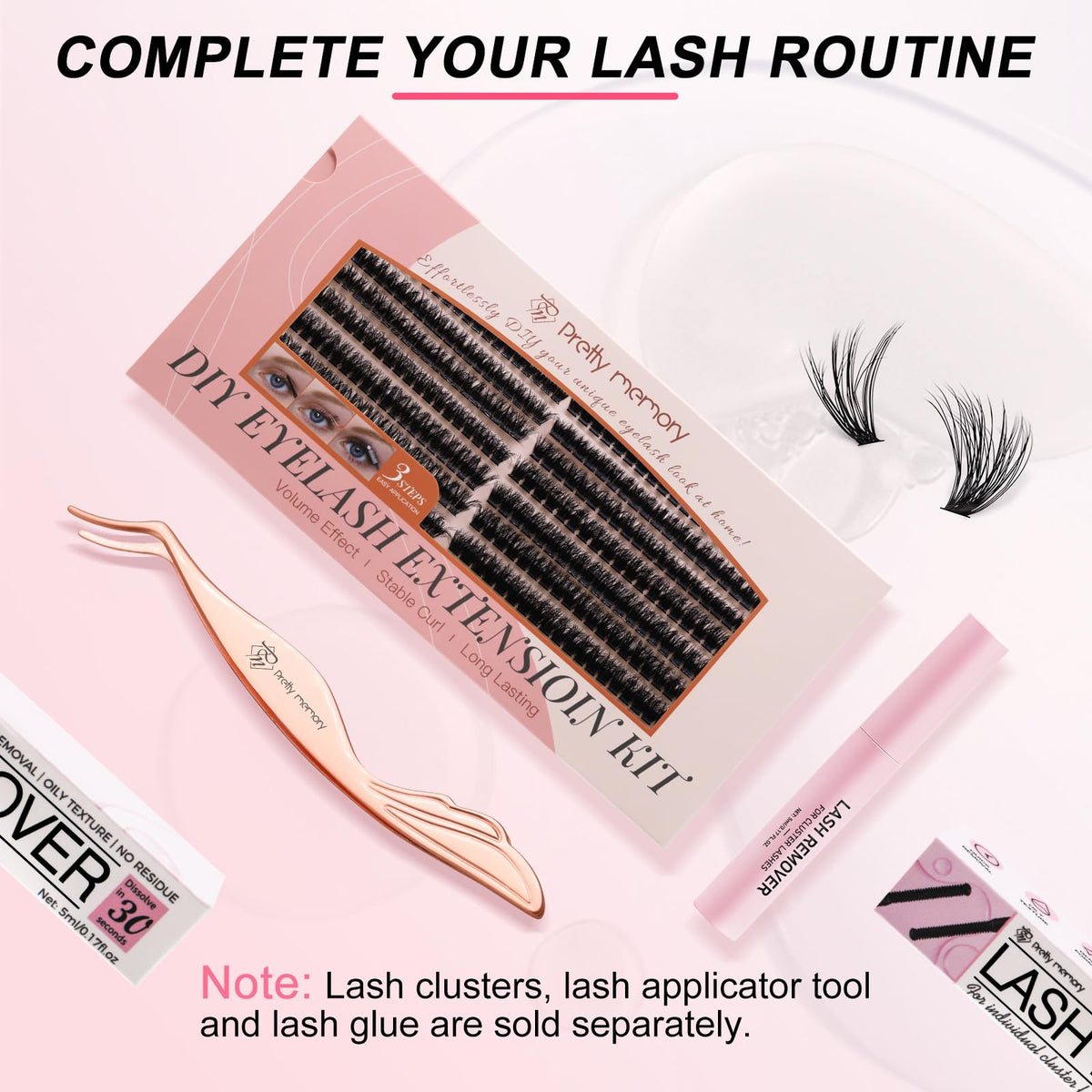 Complete packaging view of the USA imported Pretty Memory cluster lash glue remover.