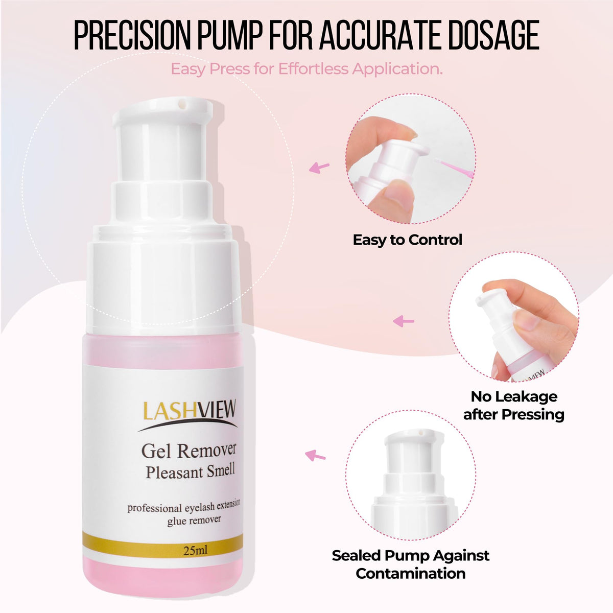 LASHVIEW non drip eyelash extension remover gel showing product consistency and pump applicator