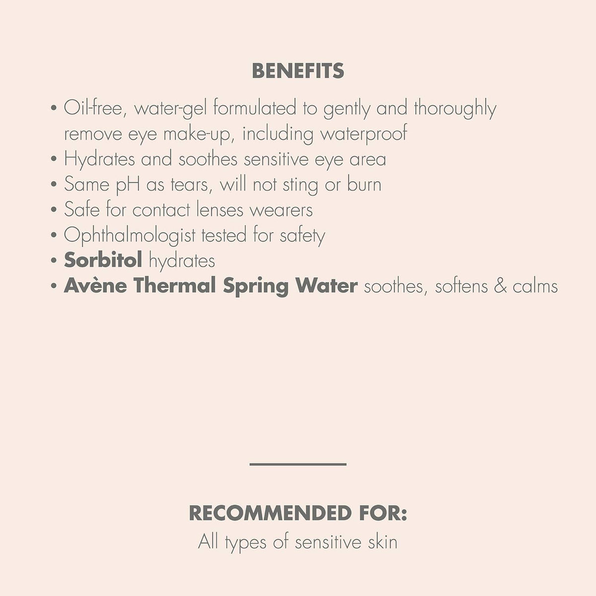 Avène sensitive eye makeup remover packaging back details