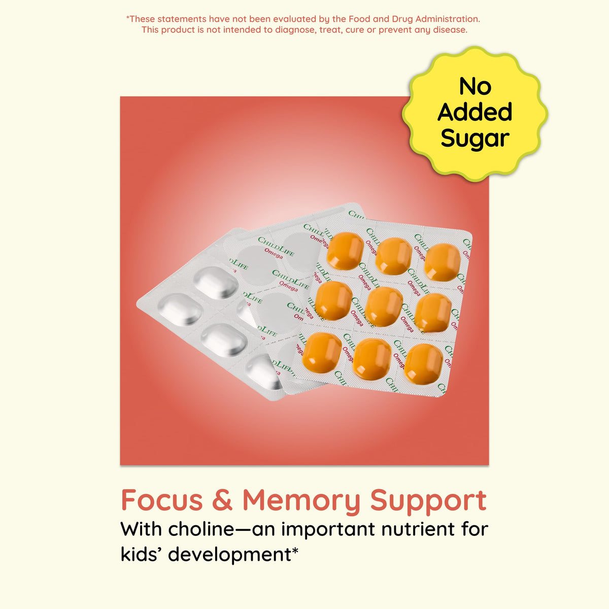 Close up view of individual passion fruit flavored chewable tablets for toddlers