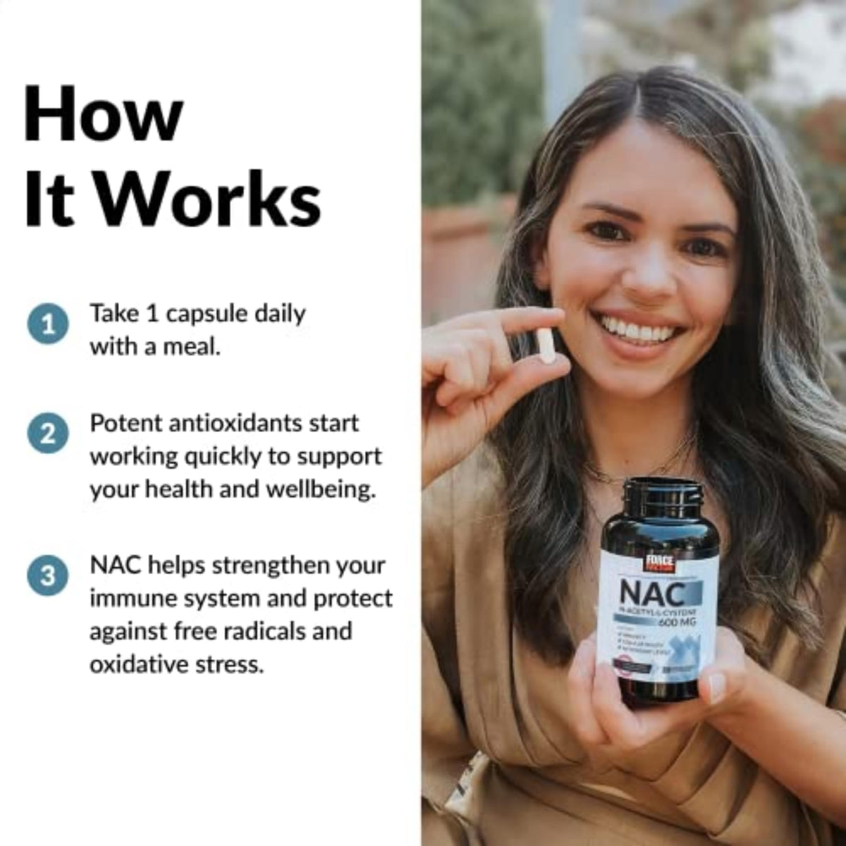 Force Factor NAC bottle with ingredients label detail