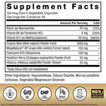 Back label view of Force Factor heart health supplement listing vitamins and herbal blends