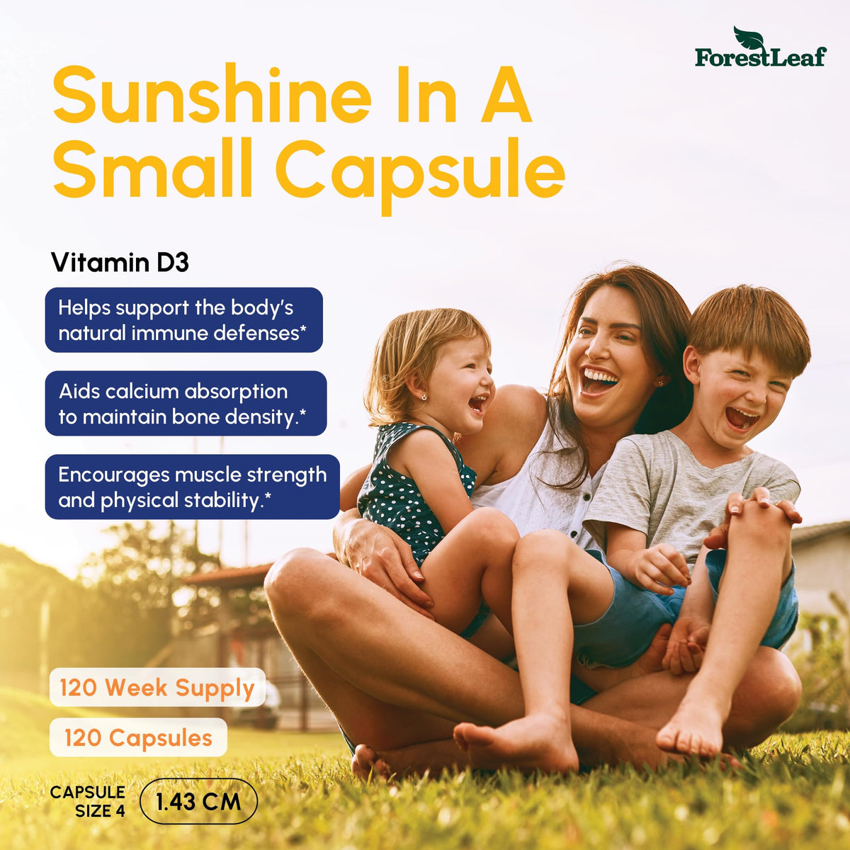 ForestLeaf Vitamin D3 120 capsules nutrition facts and allergen statements