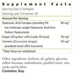 Forever Active HA herbal supplement bottle showing hyaluronic acid ginger and turmeric ingredient highlights.