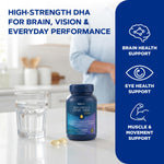 Close up view of GNC ultra concentrated omega three DHA softgels for brain health