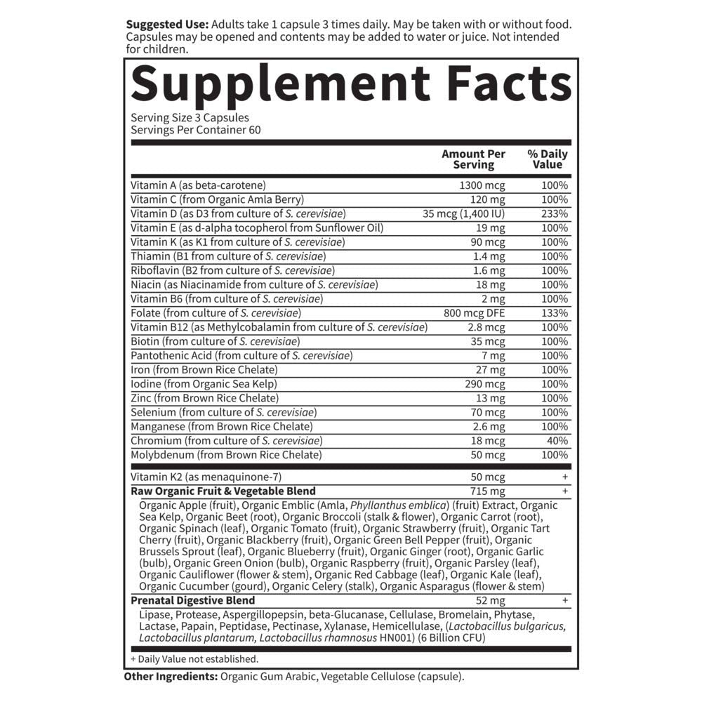 Garden of Life Prenatal whole food multivitamin packaging