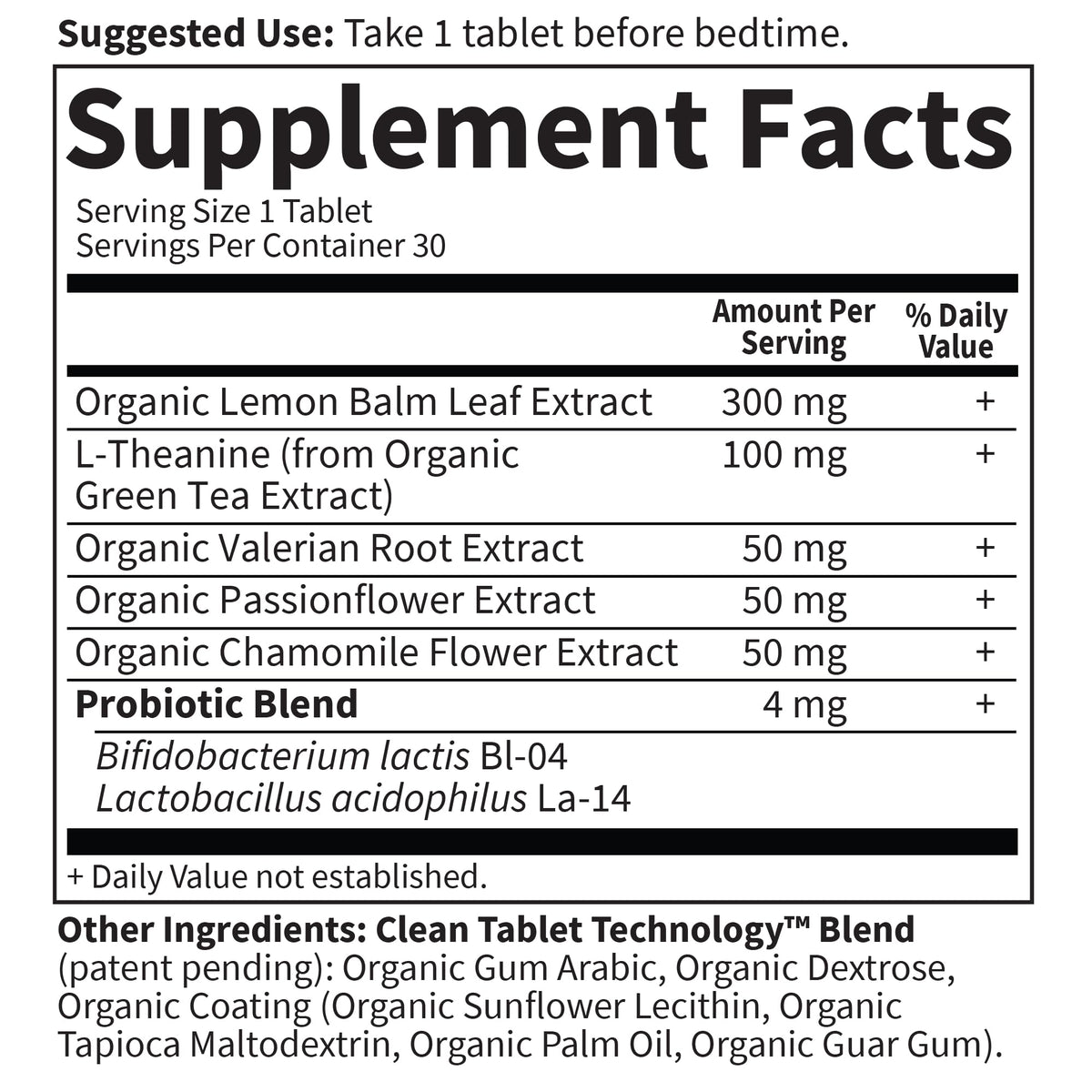 Natural herbal sleep supplement with probiotics and L-Theanine close up view