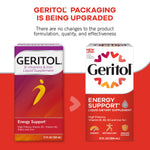Geritol liquid multivitamin showing the included fluid ounce dosage cup
