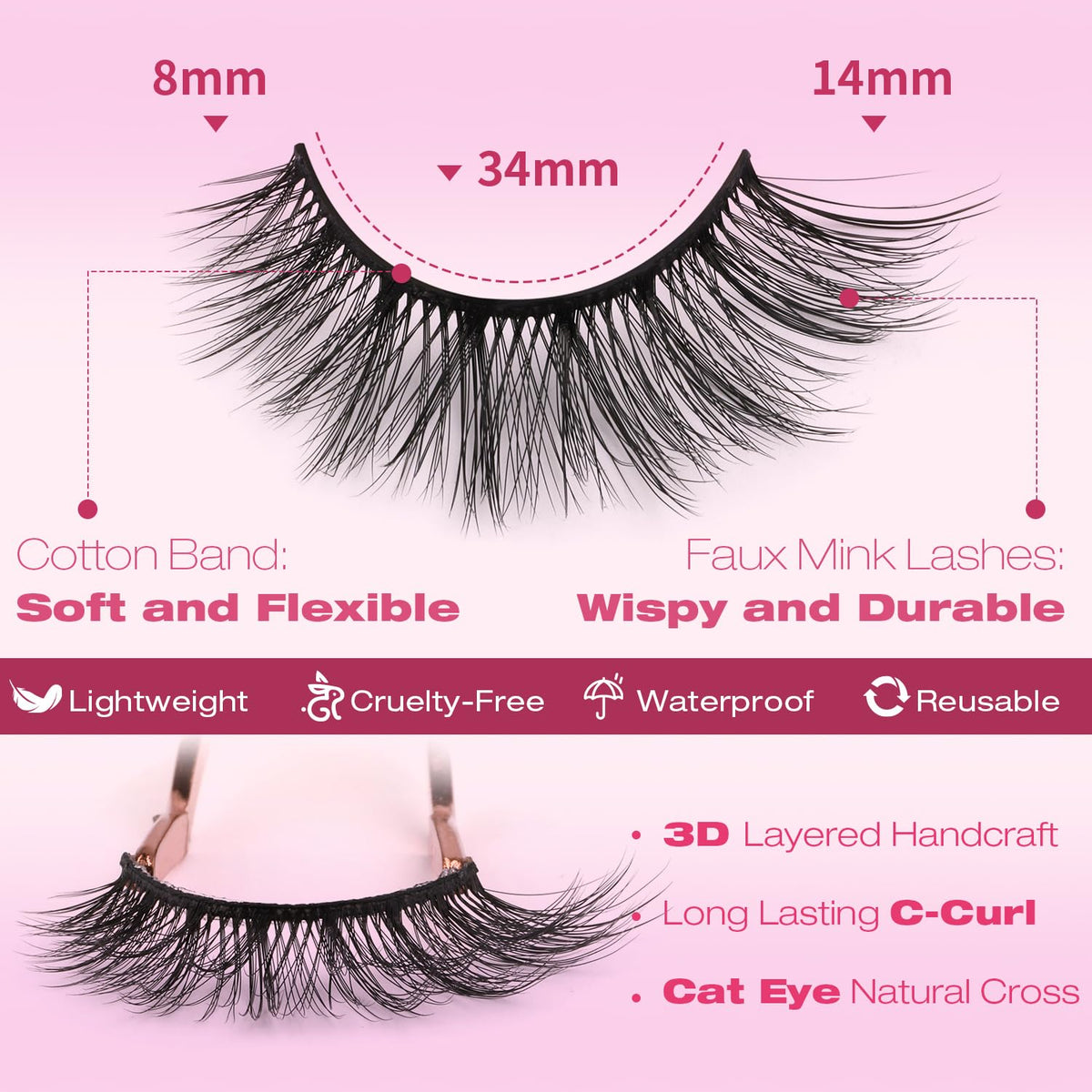 Kiromiro natural look fluffy cat eye wispy lashes material close up