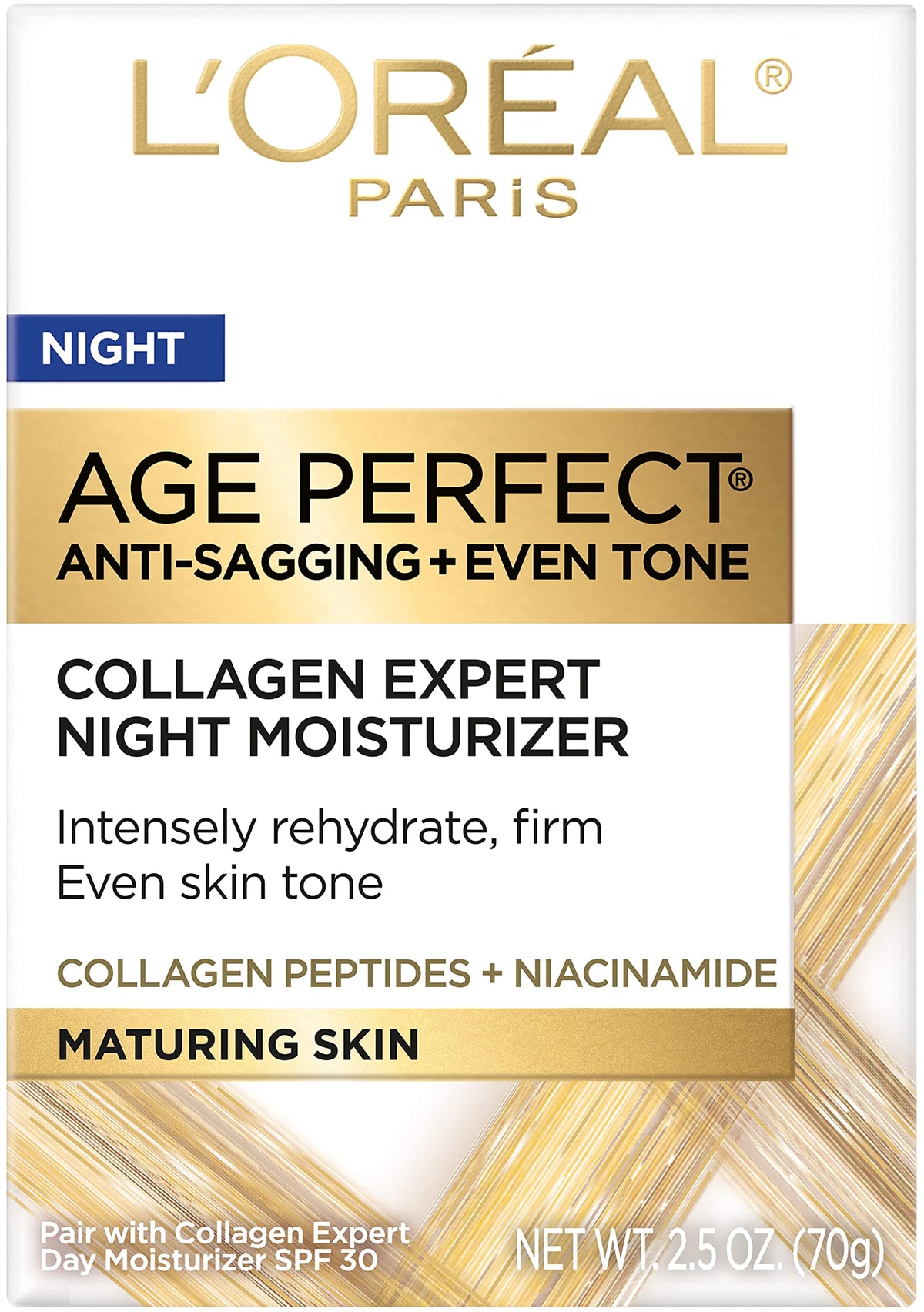 L'Oreal Age Perfect Anti-Aging Night Cream packaging box showing ingredients and details