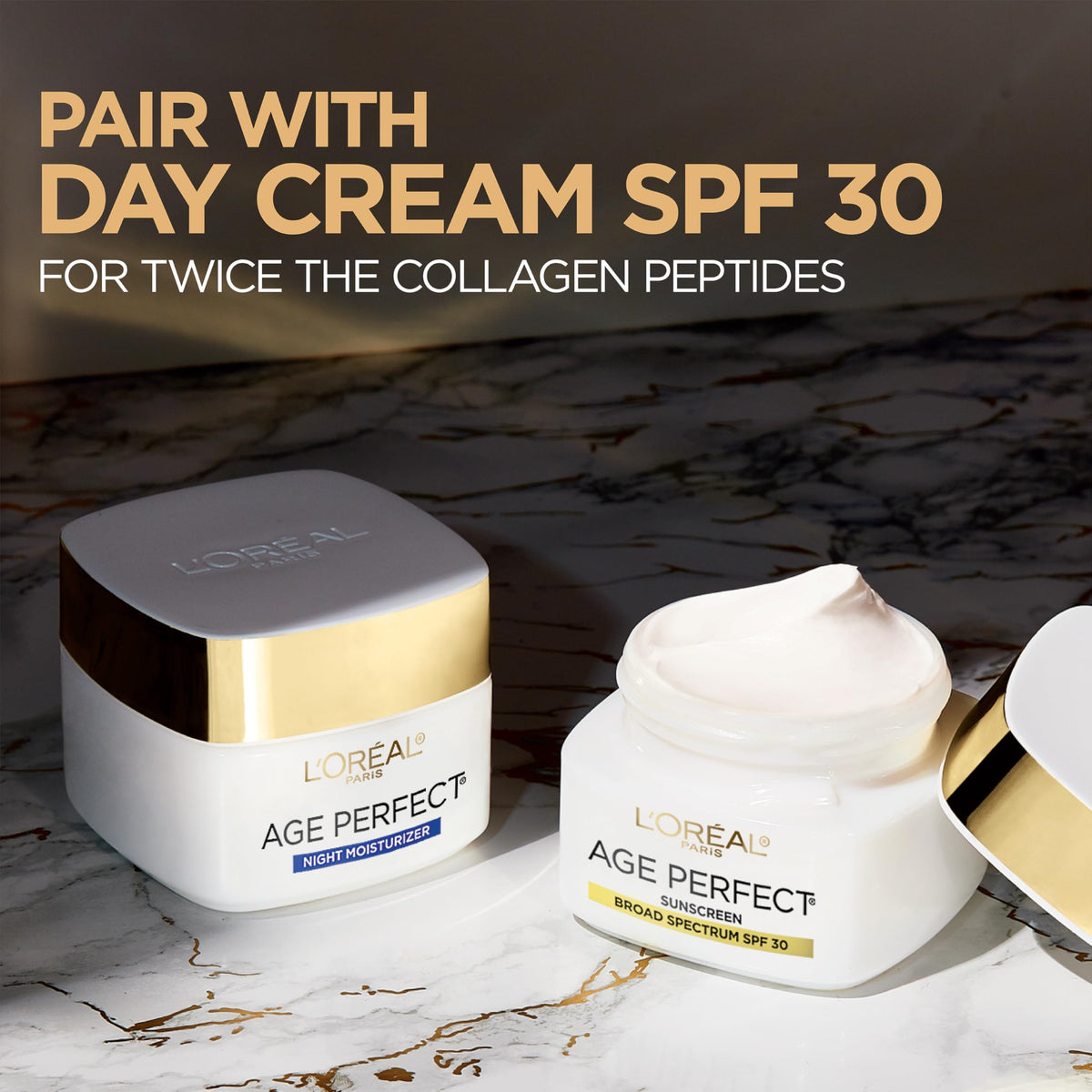 L'Oreal Collagen Peptides and Niacinamide face cream being applied to skin illustrative view