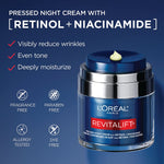 Fragrance-free L'Oreal Paris wrinkle reduction cream with bonus hyaluronic acid serum sample