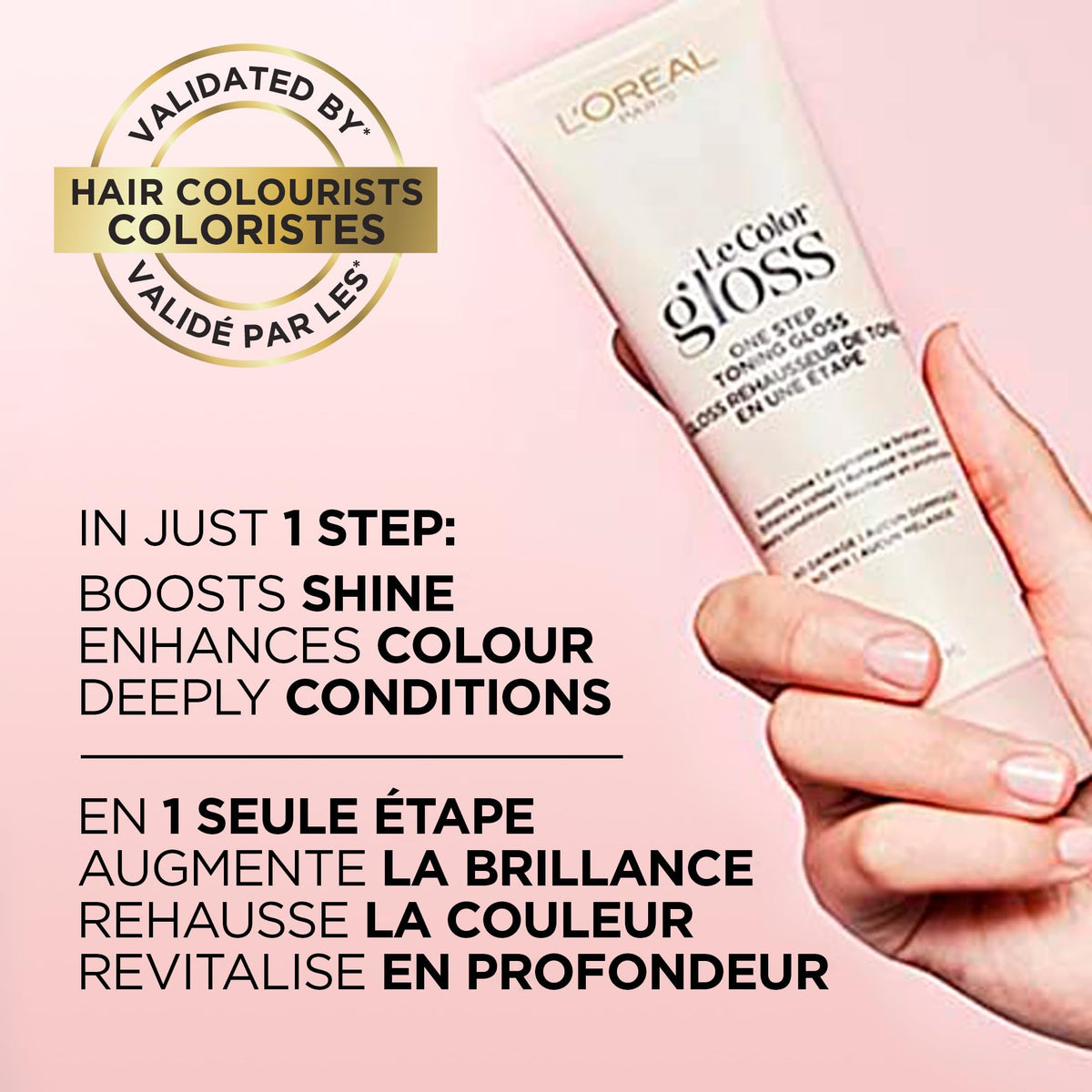 L'Oreal Paris Le Color Gloss packaging highlighting the coconut oil infused conditioning benefit.