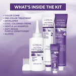 Anti-brass purple shampoo and conditioner tubes included in the box