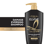 L'Oreal Paris Elvive Total Repair 5 Shampoo close up on protein and ceramide text