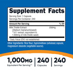 Nutricost Milk Thistle supplement facts label showing 1000 milligrams equivalent dosage details